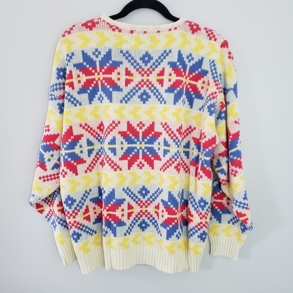 Vintage Retro Nordic Design Snowflake Ski Sweater L - Picture 7 of 10